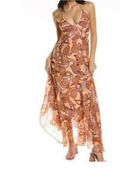 A.L.C Orange Paisley Halter Maxi Dress